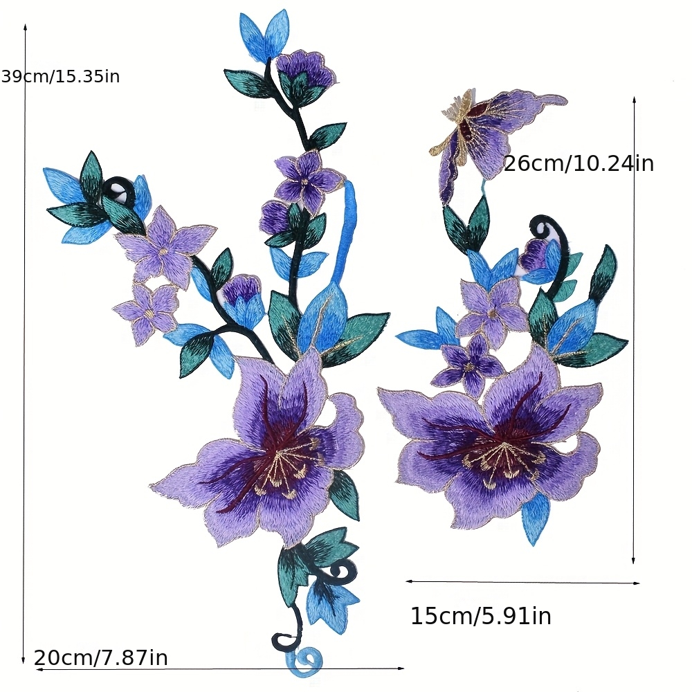Floral Embroidered Appliques with Golden Edges